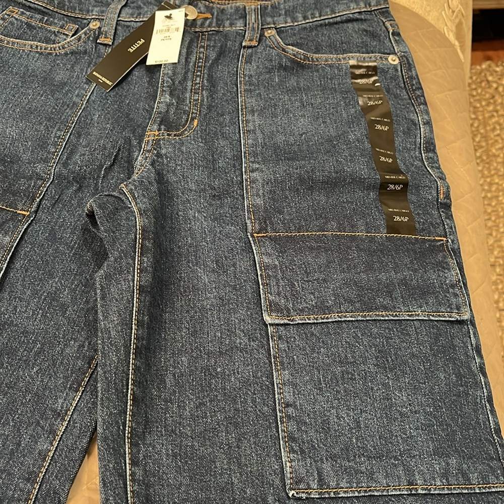 Banana Republic Mid-Rise Dark Wash Straight Cargo Jeans/NWT/28 Petite - Picture 8 of 13